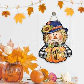 秋季丰收节木门稻草人南瓜挂牌农场门廊装饰品农舍乡村墙壁挂件