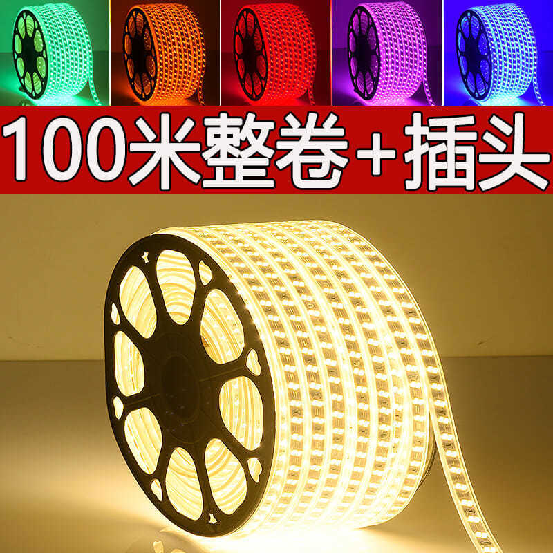 100 미터 LED 스트립 야외 방수 야외 슈퍼 밝은 3 색 노란색 따뜻한 밝은 흰색 파란색 220V 이상
