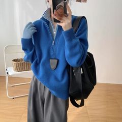假两件高级设计感毛衣慵懒新款针织衫休闲百搭宽松秋冬拉链上衣