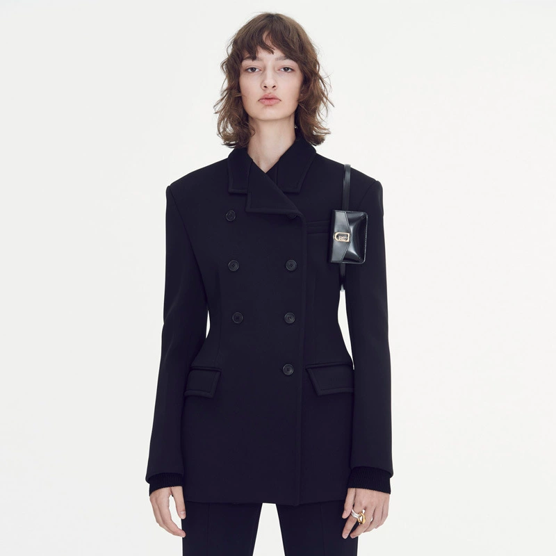 Женская шерстяная куртка в корейском стиле, осень-зима 2025, новая корейская нишевая классическая черная приталенная двубортная кофта