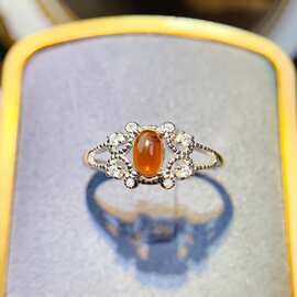 天然S925银黄水晶戒指4*6mm轻奢高级感戒指新款网红饰品批发