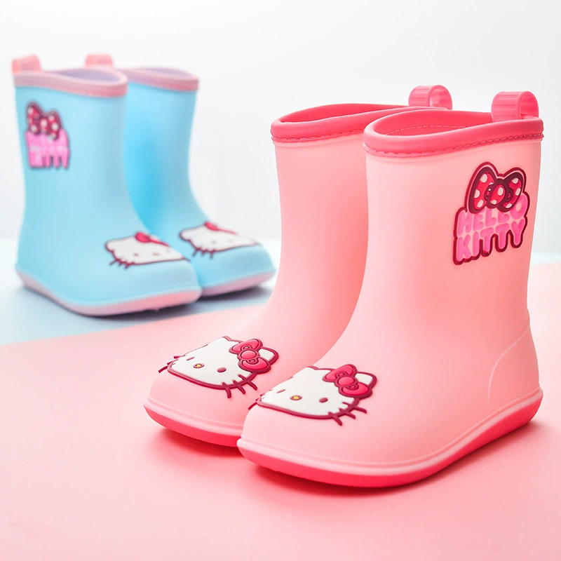 Новые детские резиновые сапоги Hello Kitty для девочек, нескользящие, легкие пластиковые короткие сапоги с мультяшным рисунком для малышей