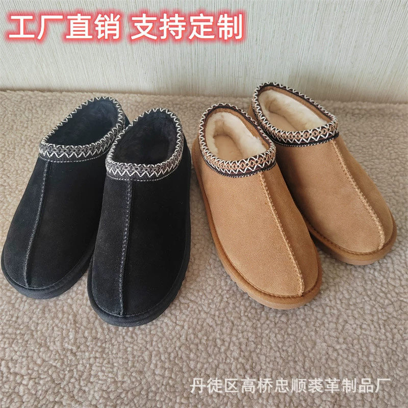 Индивидуальные зимние сапоги 2025 года в этническом стиле с кружевом, на толстой подошве, из искусственной шерсти, экспортные, для трансграничной торговли, слипоны, ленивые туфли