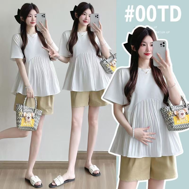 Maternity Wear Set 2026 Summer New Style Fashionable and Stylish Babydoll Shirt Short-Sleeved Top Women's Shorts Two-Piece Set