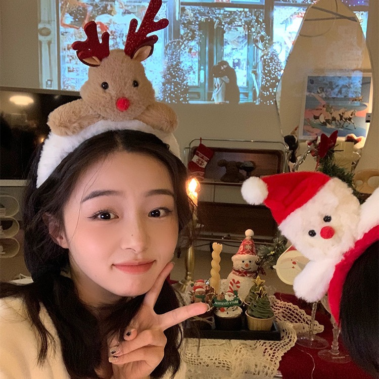 Cute Christmas elk headband women's antler ginger cake hairpin face wash headband autumn and winter plush hair accessories headdress