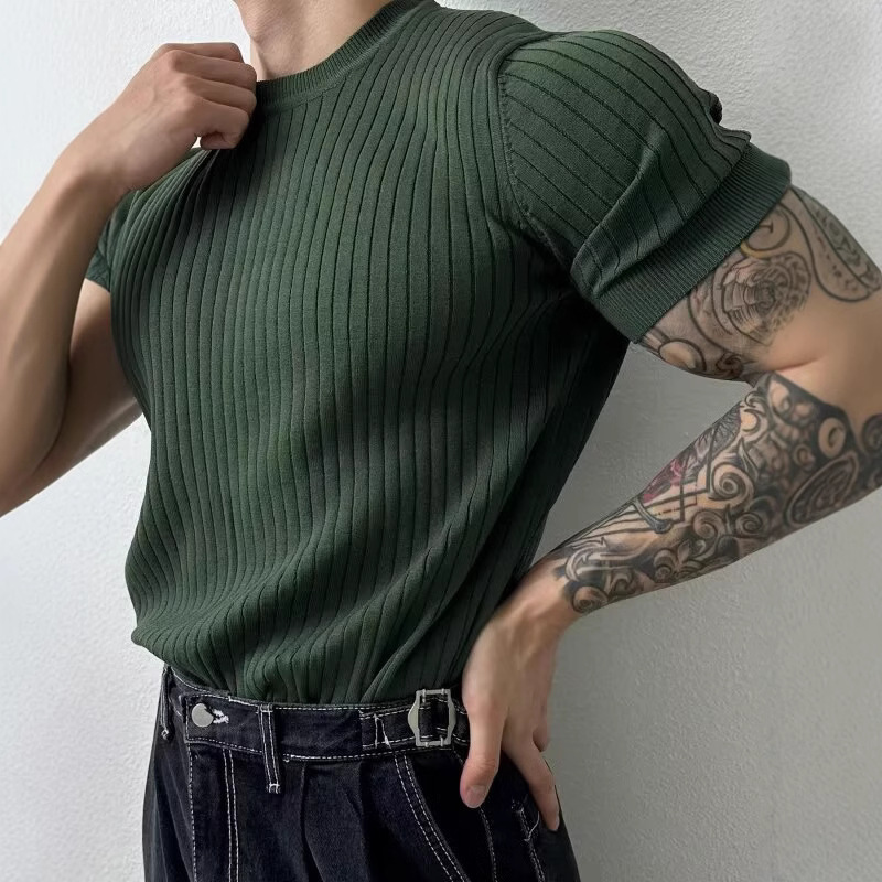 Summer thin knitted elastic trend sweater with a round collar