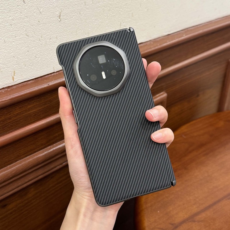 Honor Magic V5用携帯電話ケース、カーボンファイバー柄、中軸保護、VS2プレーンレザーヒンジ、フルカバー、耐衝撃ハードケース|undefined