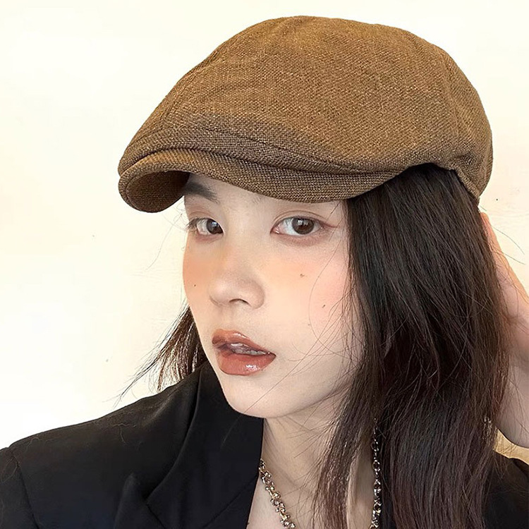 日系綿麻前進帽子男女復古純色大頭囲英倫短軒街頭鴨舌帽子対外貿易クロスボーダー|undefined