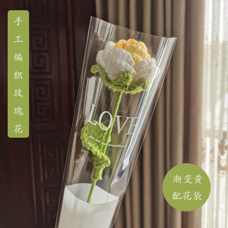 成品跨境手工花毛线钩织编织玫瑰花七夕情人节礼物针织仿真花批发|undefined