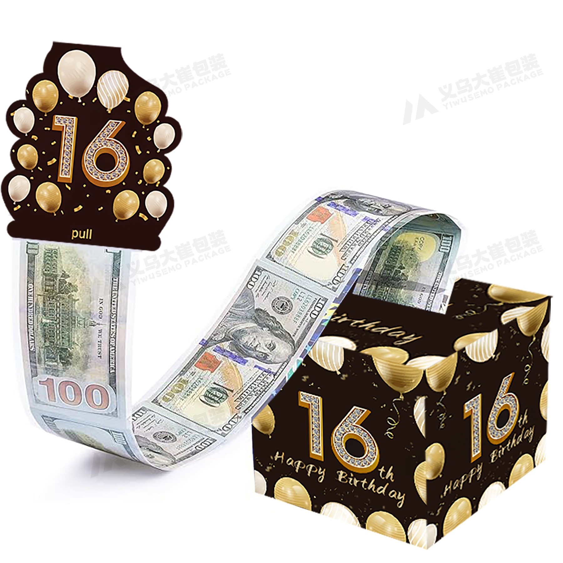 즉시 배송 가능한 블랙 & 골드 풍선 16세 생일 파티 세트