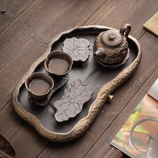Japanese Style Tea Tray Ceramic Water Storage Small Dry Soaking Tray Dry Soaking Table Kung Fu Tea Set Pot Bearing Tray Coarse Pottery Zen Tea Table