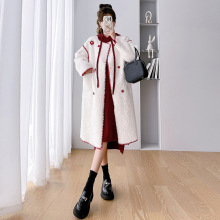 2024冬季新品孕妇连帽毛衣裙+孕妇加厚羊羔毛长款外套孕妇套装