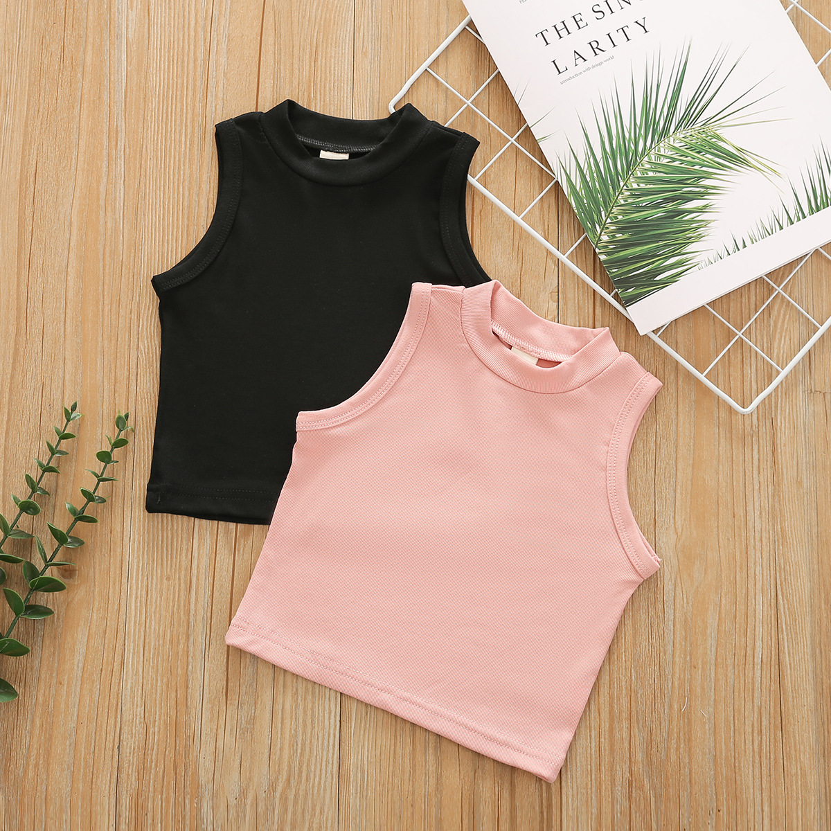 Cross-border new arrival small and medium-sized girls' solid-color sports vests, European and American style children's 3-color vests