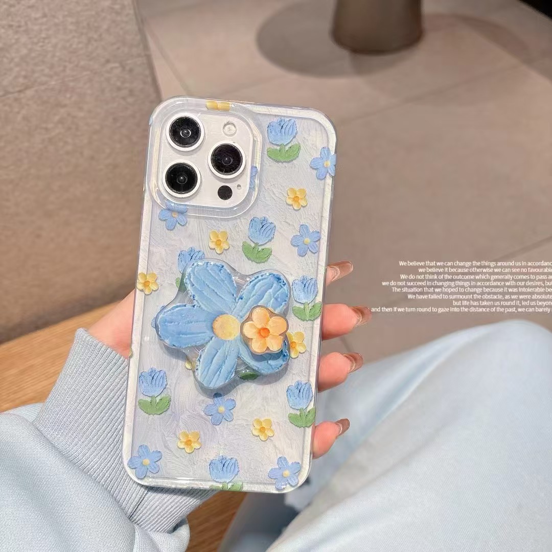 Flores de pintura al óleo frescas de verano para Apple 15ProMax funda para teléfono móvil 16Pro azul 14/13 Diversión 16