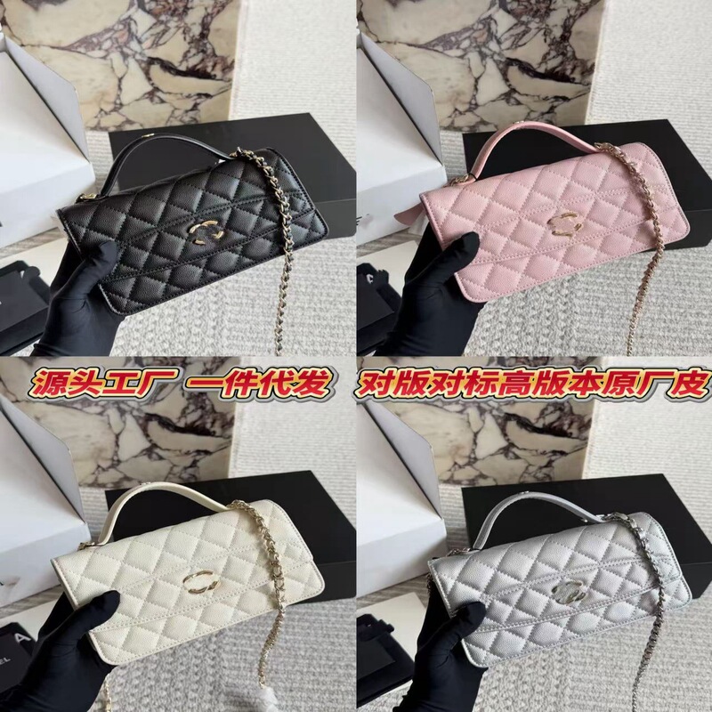 25C Mini Single-Shoulder Crossbody Caviar Cowhide WOC Flap Bag Chain Handbag Fashionable Women's Bag Mobile Phone Bag