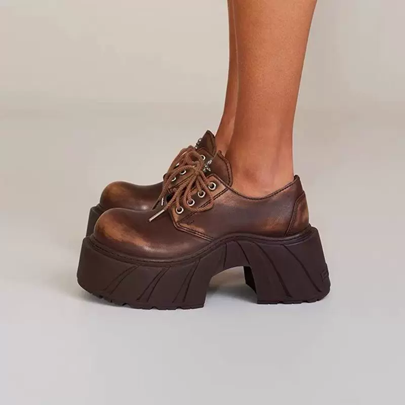 FK幻影高跟球鞋皮质女鞋增高德比鞋休闲皮鞋25夏季新款厚底单鞋女