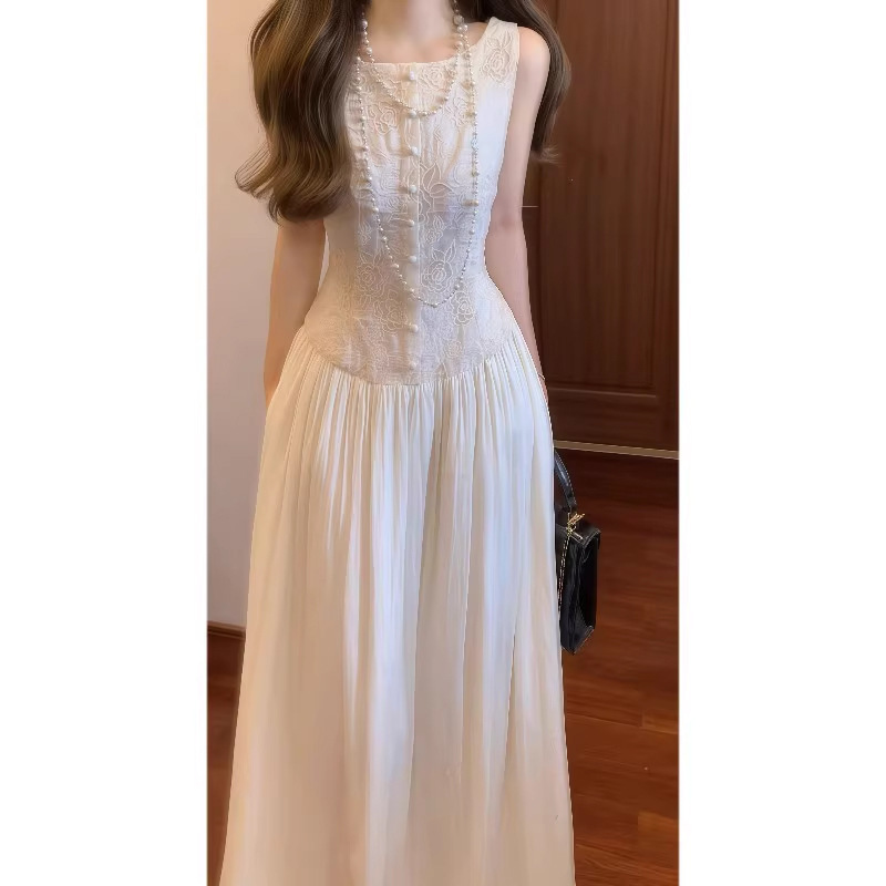 【ルーブルビューティー】ヘビーウェイト刺繍デザインベストドレス夏の妖精のような気質ホリデースタイルロングスカート|undefined