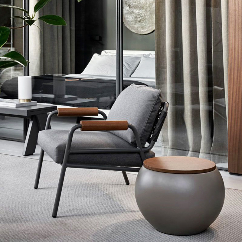 Nórdico al aire libre ocio de caña sofá individual patio al aire libre balcón simple al aire libre aleación de aluminio silla de teca combinación