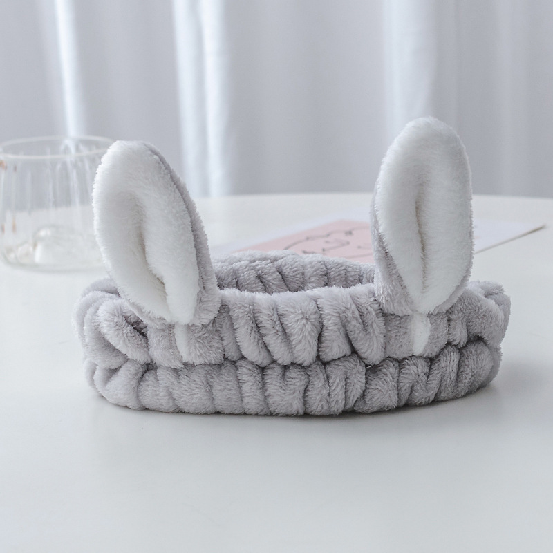 Nueva celebridad de Internet Corea del Sur cara máscara maquillaje lindo orejas conejo felpa banda pelo borde ancho