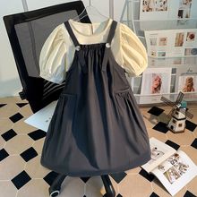 韩系女童连衣裙夏装2024新款洋气时尚公主裙子设计感泡泡袖背带裙