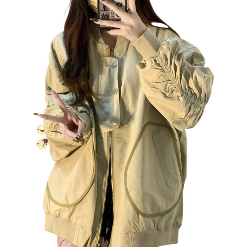 日系复古飞行夹克外套女春秋款设计感小众宽松休闲工装百搭棒球服|undefined