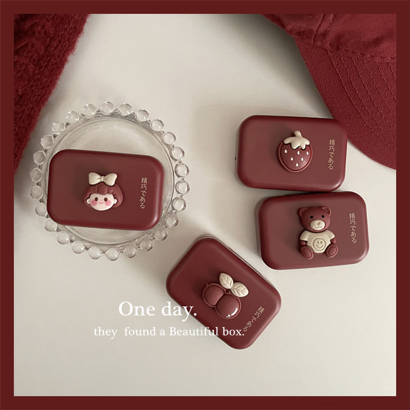 White wine red three-dimensional girl doll ~ ins Wind beauty pupil box double companion box contact lens box B51 White wine red three-dimensional girl doll ~ ins Wind beauty pupil box double companion box contact lens box B51
