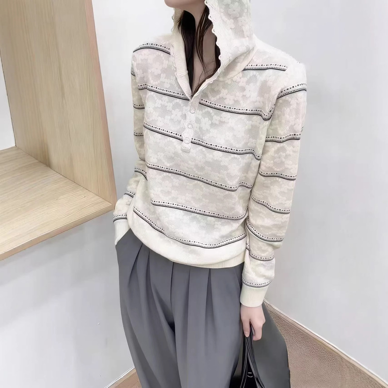 Early Spring Wool Lace Hooded Pullover for Women 0302-111