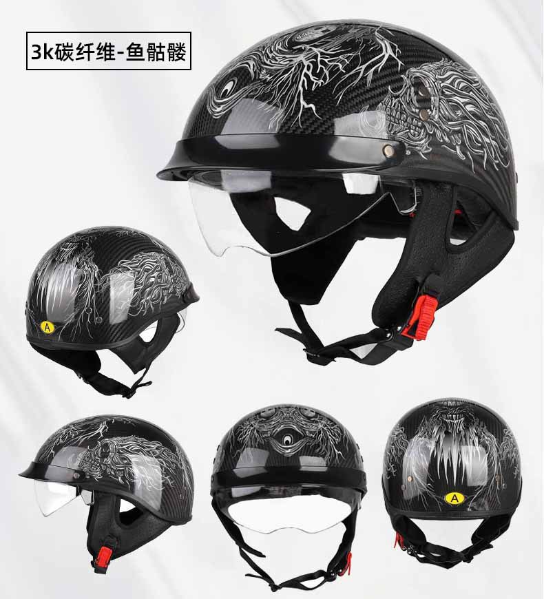 Carbon fiber half helmet motorcycle helmet retro 3C certified men's summer helmet for motorcycles, motorbikes, electric vehicles, women's all-season helmet