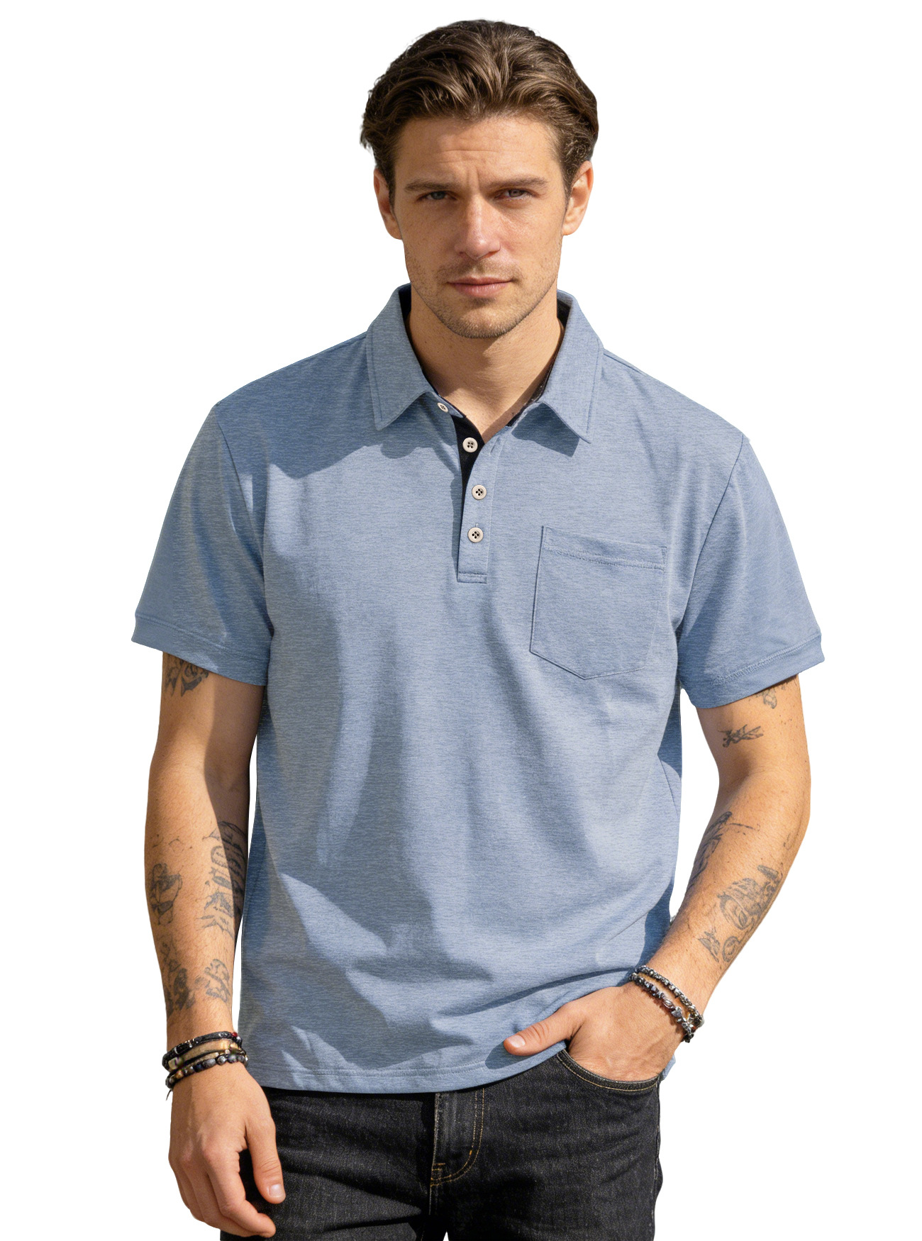Nuevo transfronterizo Europa y América de verano hombre nuevo polo de manga corta con solapa de color sólido camiseta casual para hombre