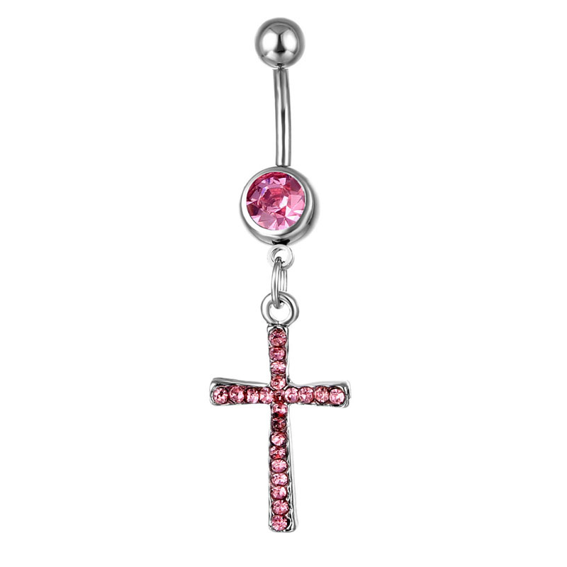 Fashion Cross-border Products: Piercing Jewelry, Stainless Steel Studs With Diamond-encrusted Cross Pendants, Navel Rings Easy To Wear_voghion.com