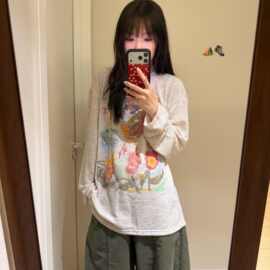 【广州150克彩虹麻】薄款微透防晒罩衫女夏宽松圆领长袖T恤印花上