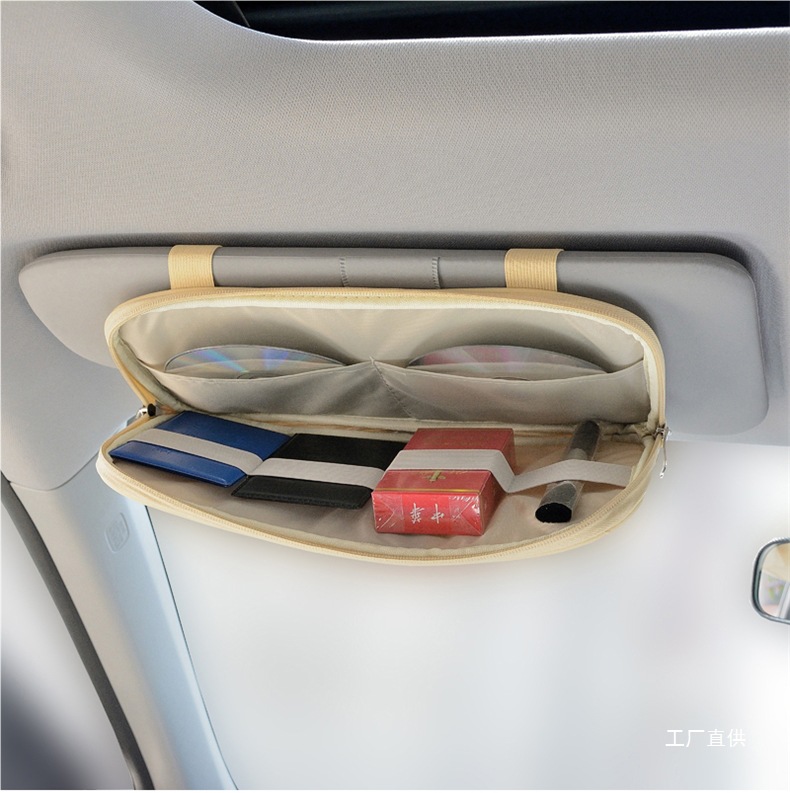 Car Sun Visor Card Holder Multi-Functional Driver's License Bill Card Holder Large Truck Storage Bag Car Glasses Holder