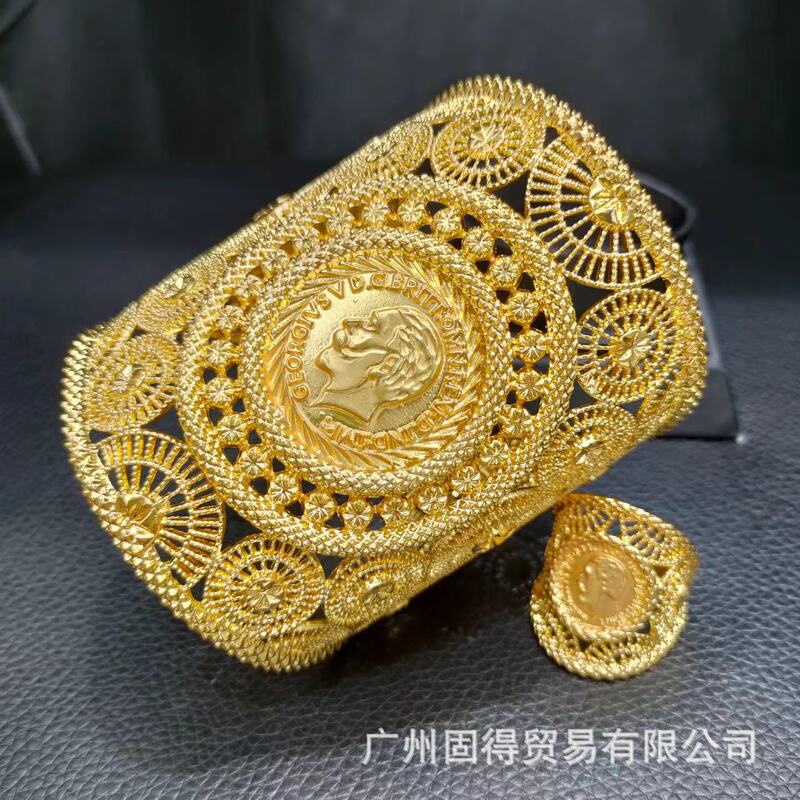 24K Gold Plated Figure Bracelet Ring Two Piece Dubai Wedding India Nigeria Bride Shale Bracelet Women