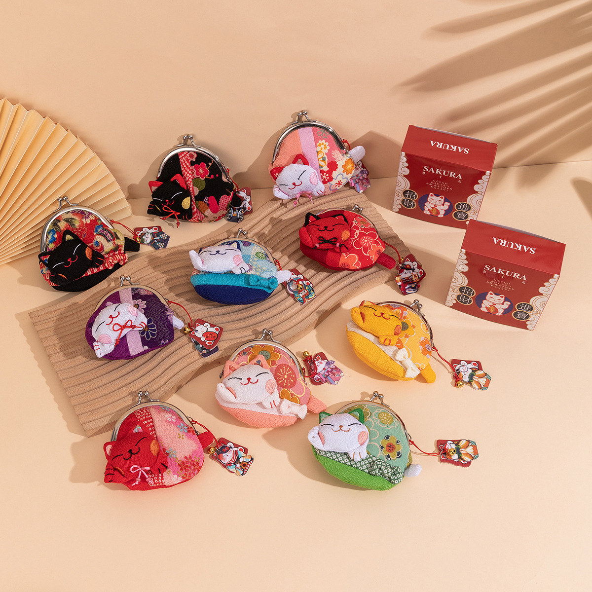 Lucky Cat Small Wallet Simple and Cute Student Key Canvas Bag Storage Pouch Fabric Coin Purse Wholesale from Manufacturer