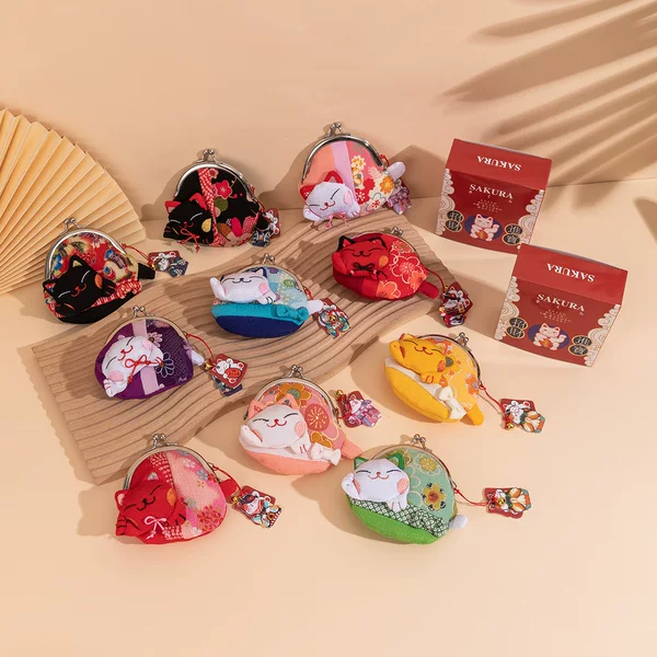 Lucky Cat Small Wallet Simple and Cute Student Key Canvas Bag Storage Pouch Fabric Coin Purse Wholesale from Manufacturer
