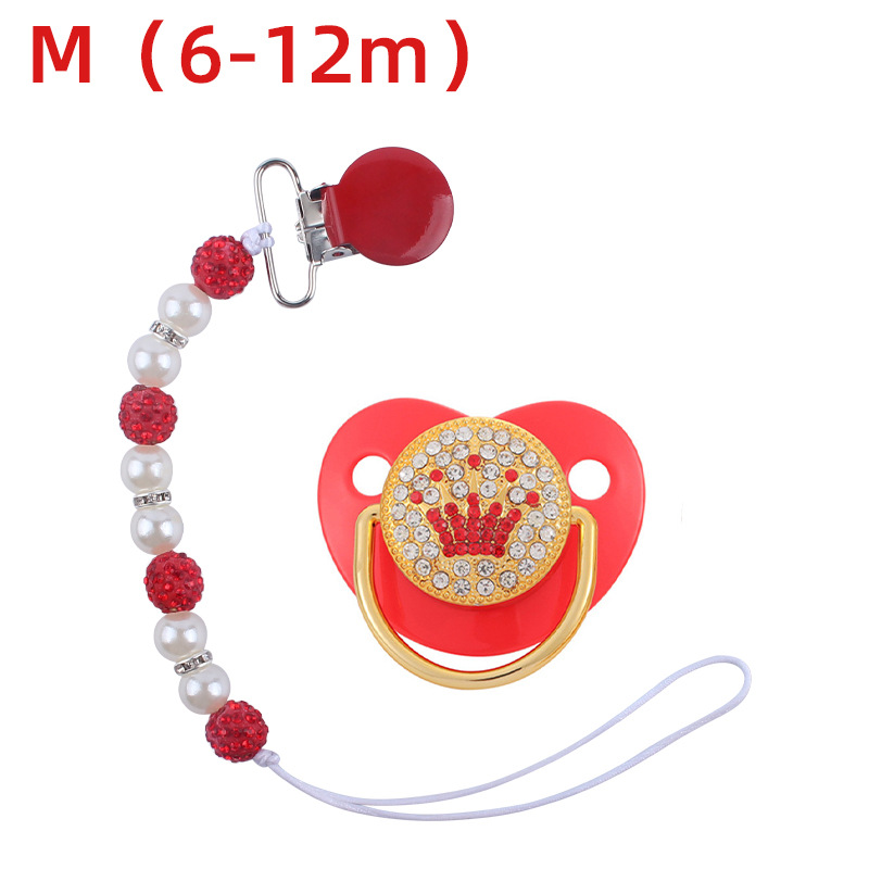 Nuevo bebé suministros corona patrón chupete bebé creativo perla chupete cadena anti-caída traje de cadena