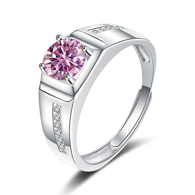Ventas transfronterizas calientes de 1 quilate de anillo de piedra de color de moissanite masculino abertura ajustable de fábrica de suministro directo