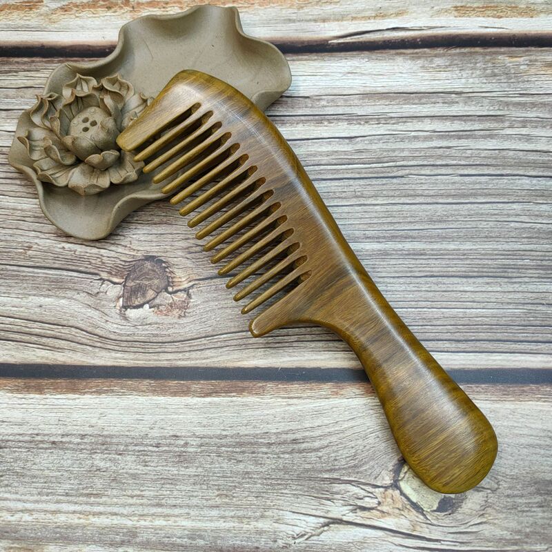 Jingxian Jingyi 20cm 緑白檀無垢材コーム、マッサージストレートヘアとカーリーヘアコーム、無料ロゴ入りクリエイティブ木製コーム|undefined