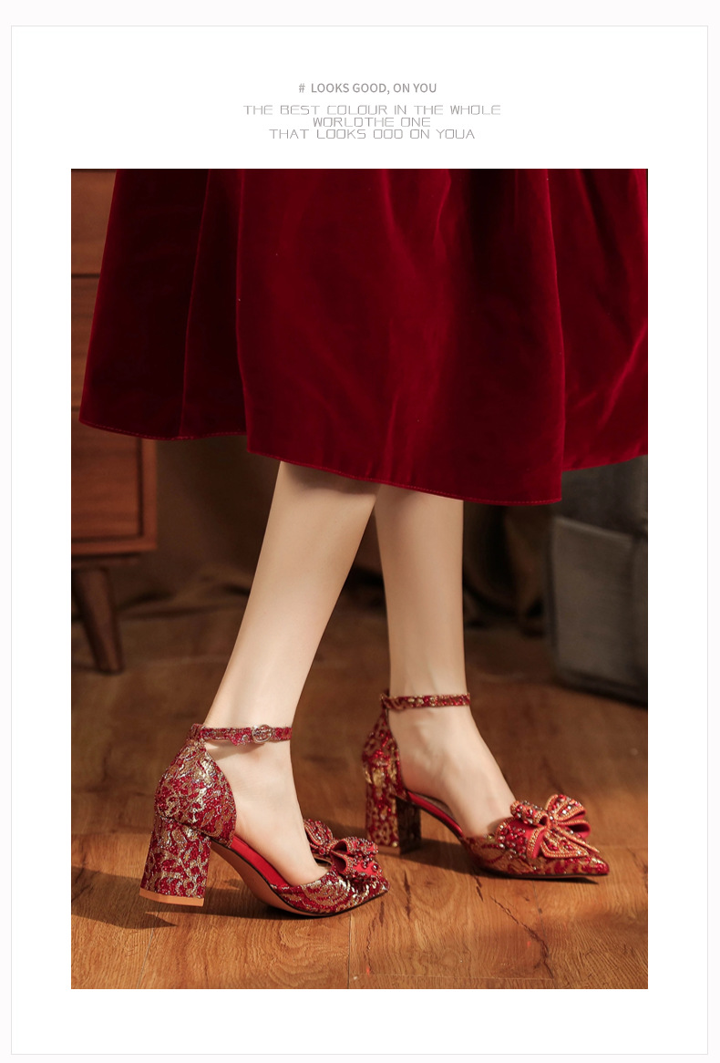 6666F-016 Scarpe eleganti con tacco alto e cinturino cavo con fiocco per abito da banchetto nuziale_voghion.com