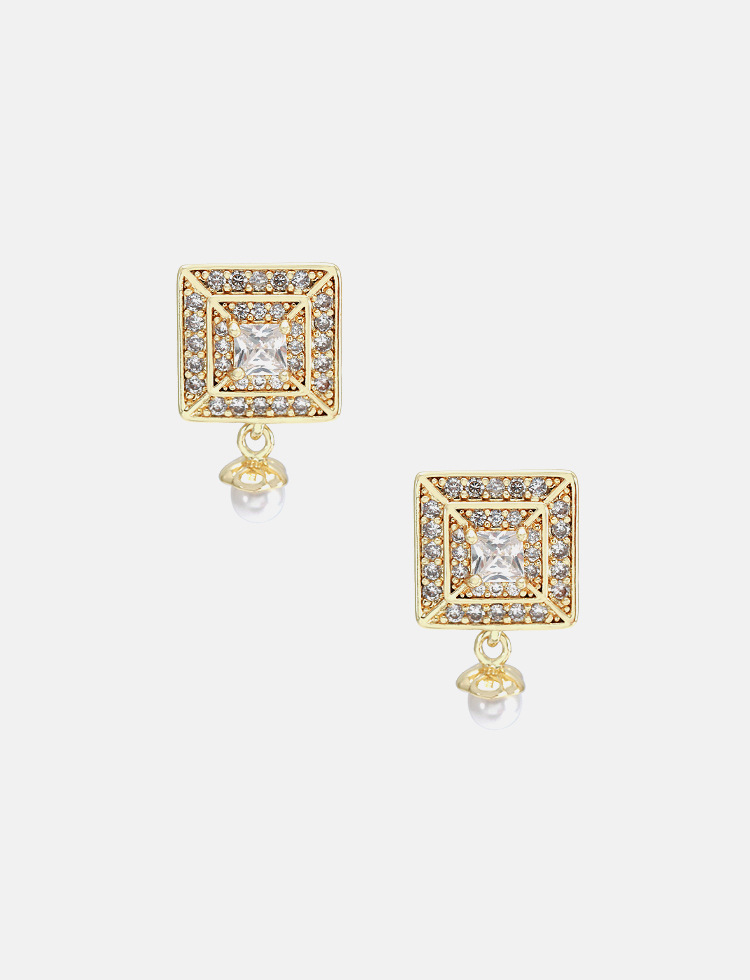 Plating Design Wholesale Fashion Gold-plated Square Zircon Pearl Earrings