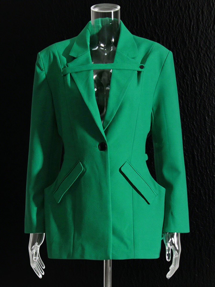 Blazer para Mujer con Un Botón de Poliéster, Manga Larga con Bolsillos