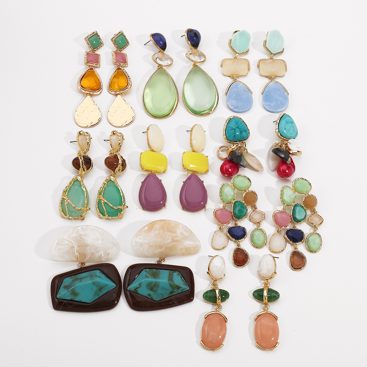 27g Weight 1 Pair IG Style Geometric Water Droplets Alloy Resin Drop Earrings