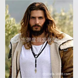European and American fashion star men's wig brown fluffy full head cover new foreign trade chemical fiber COS one-piece delivery