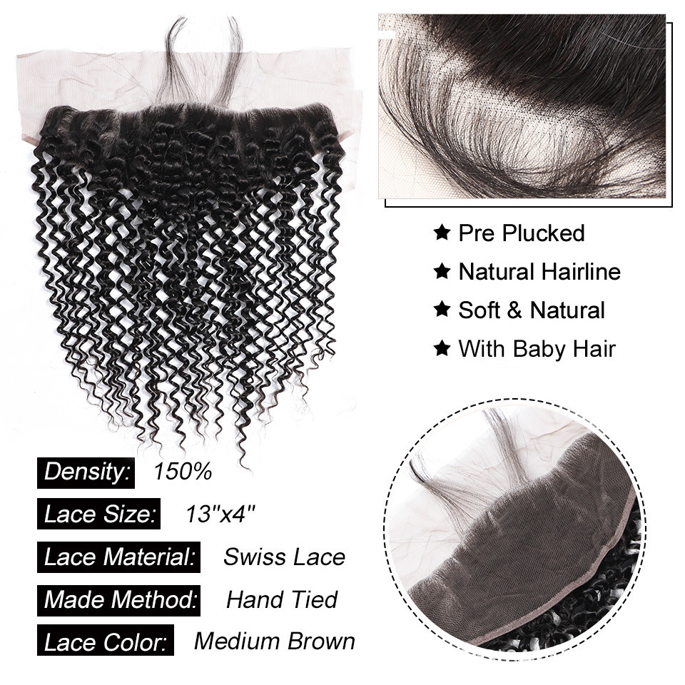 13x4 pelo bloque encaje frontal real cabello humano bloque rizado frontal peluca Accesorios