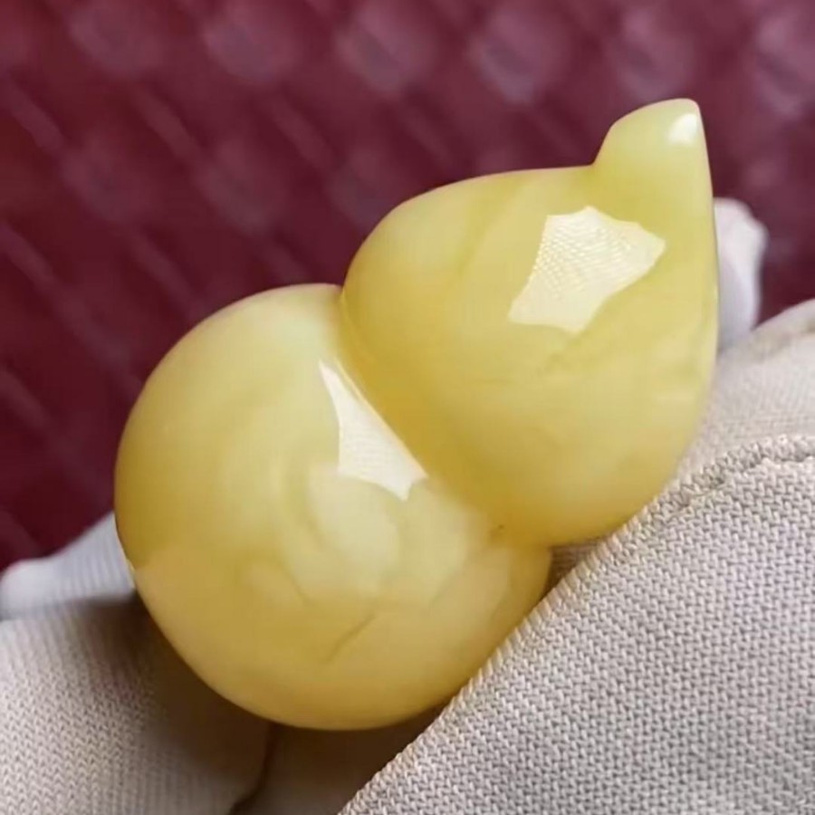 天然琥珀蜜蜡俄料白花蜡 立体葫芦 器型圆润饱满 特色白花纹漂亮M