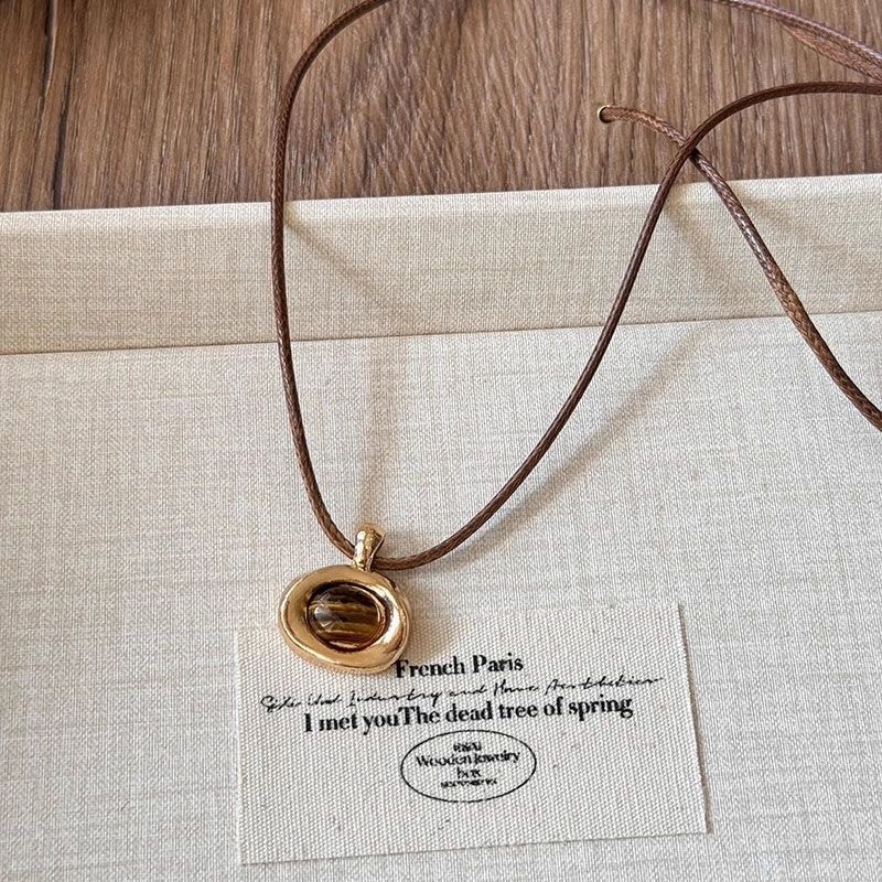 타이거아이 스톤 브레이드 목걸이(타원형)