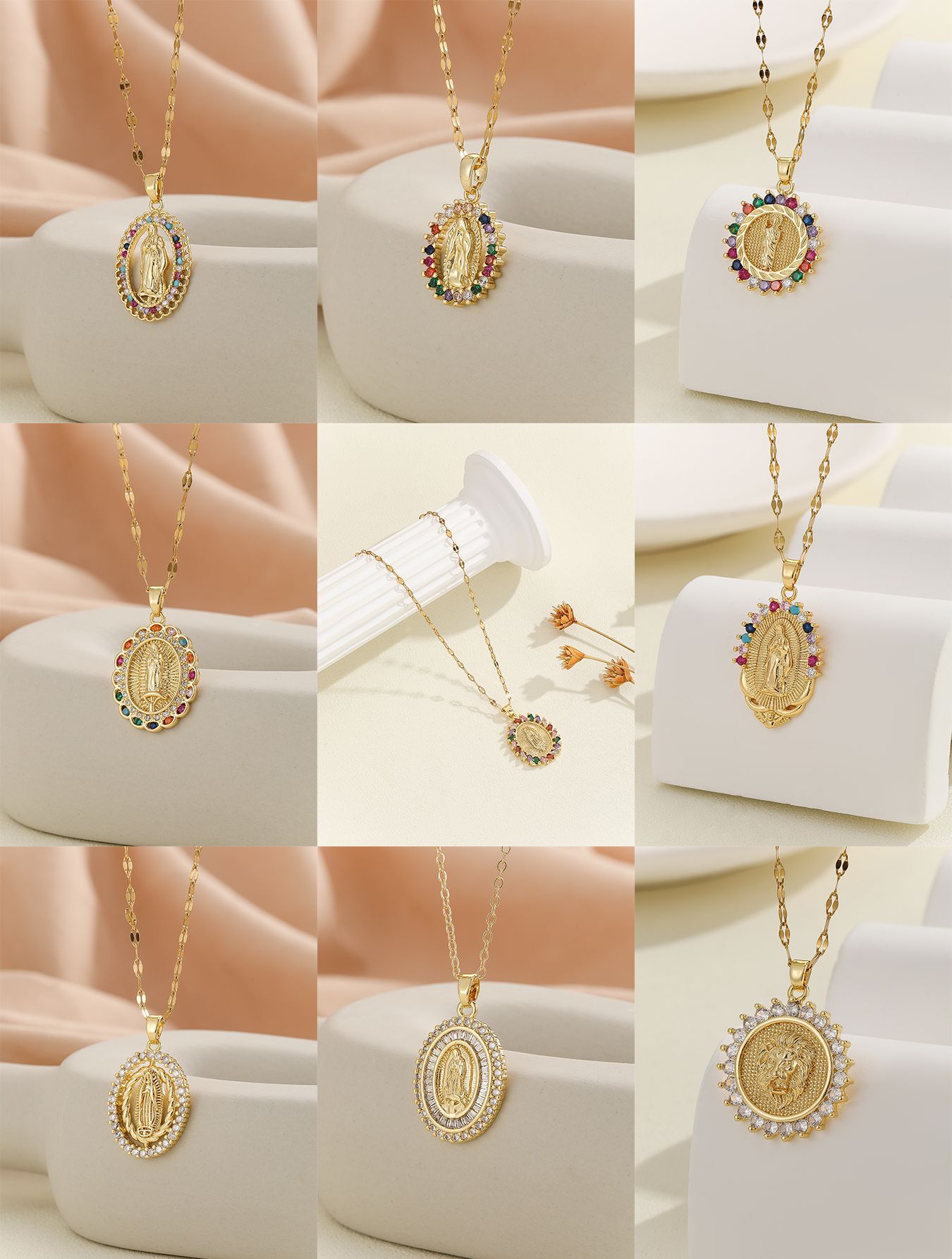12g Weight Copper Pendant Material Zircon Inlay Material Pendant Necklace Classification Copper Chain Material 1 Piece Quantity Holiday, Daily Occasion Copper Material Human, Virgin Mary, Oval Pattern Women's Gender Inlay Design IG Style Style Copper Inlay Human Virgin Mary Oval Zircon Pendant Necklace 1