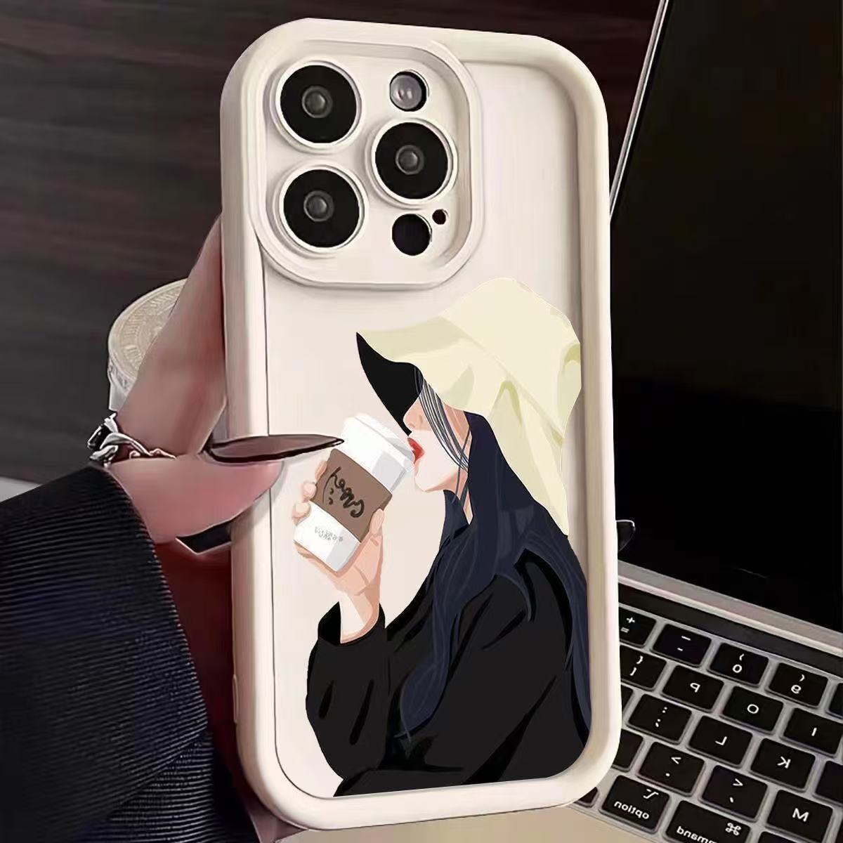 Coffee girl para iphone16pro funda para teléfono móvil Apple 15 anti-caída 14 art 13promax nuevo 12x