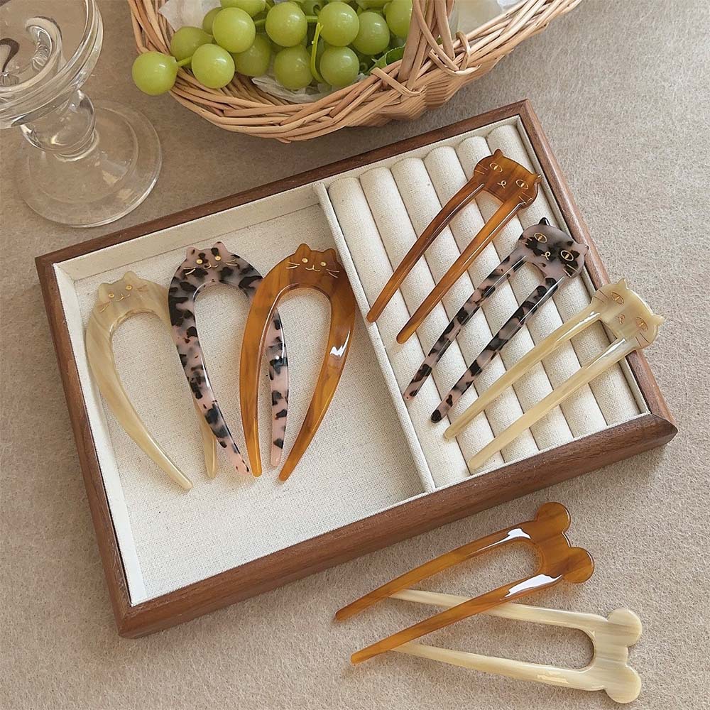 Acetato coreano pinzas de cabello, dispositivo de cabello mágico, pinzas de cabello en forma de U, pinzas de cabello para niños, pinzas de cabello para gatitos, adornos de cabello para perezosos