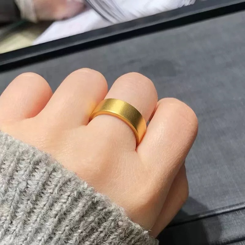 Ancient Style Flat Ring Sand Gold Couple Ring Matte Plain Ring_voghion.com